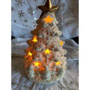 Ceramic Light-Up Christmas Tree Star & Santa Figures Gold approx 12 x 5 inches